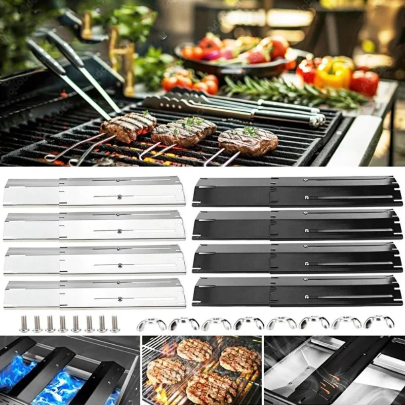 1-4Set Adjustable Porcelain Steel Grill Heat Plate Shield Replacement Heat Tent Flavorizer Bar Burner Cover  Flame Tamer for BBQ