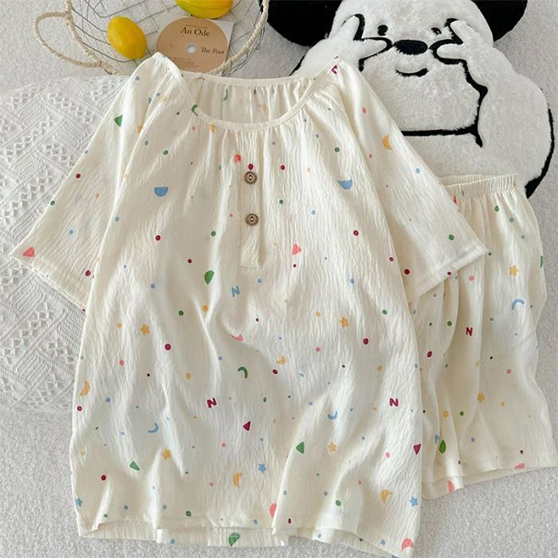 

Fashion Casual Home Round Neck Polka Dot Cute Loose Pajamas Set Ladies Two-Piece Set