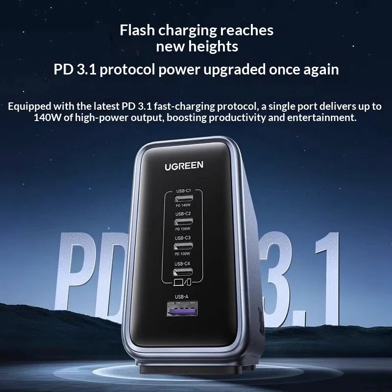 UGREEN CD333 GaN Desktop Charger 300W 4 USB C 1 USB A PD 3.1 140W USB C Output 200-240V Input for Laptops and Phones