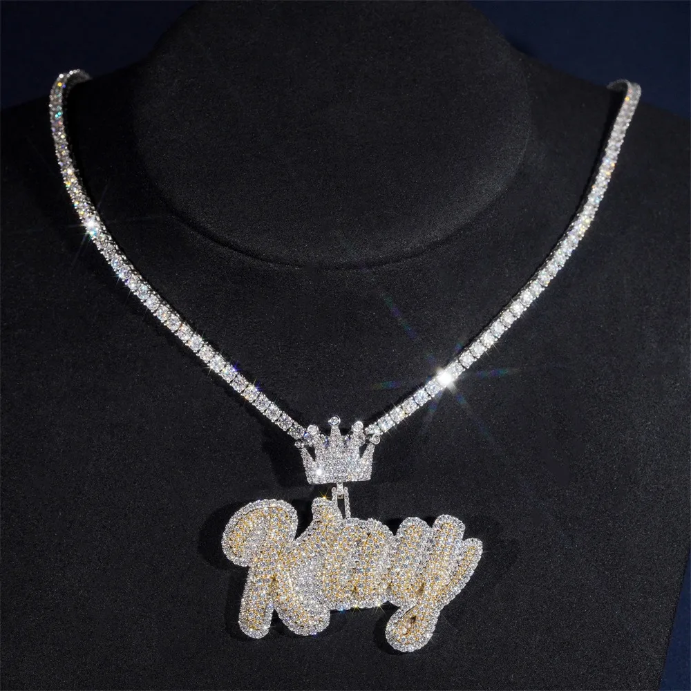 Iced Out 5a Zircon Letter Pendant Plated White Gold Hiphop Rock Tennis Chain Pendant Necklace Custom Name Pendants Birthday Gift