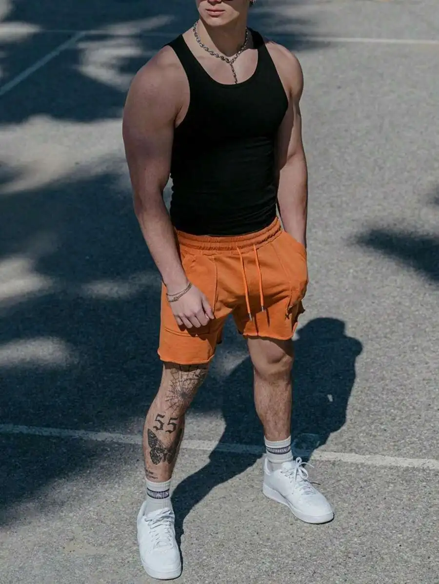 

Men Drawstring Waist Casual Sports Shorts Jogger Shorts Gym Workout Shorts