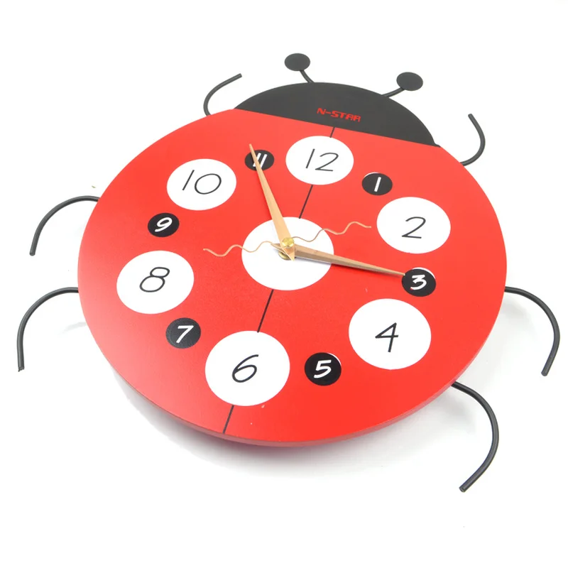 3D Wall Clock for Kids Room - Modern Cartoon Lady Beetle Design, Creative Living Room Decoration