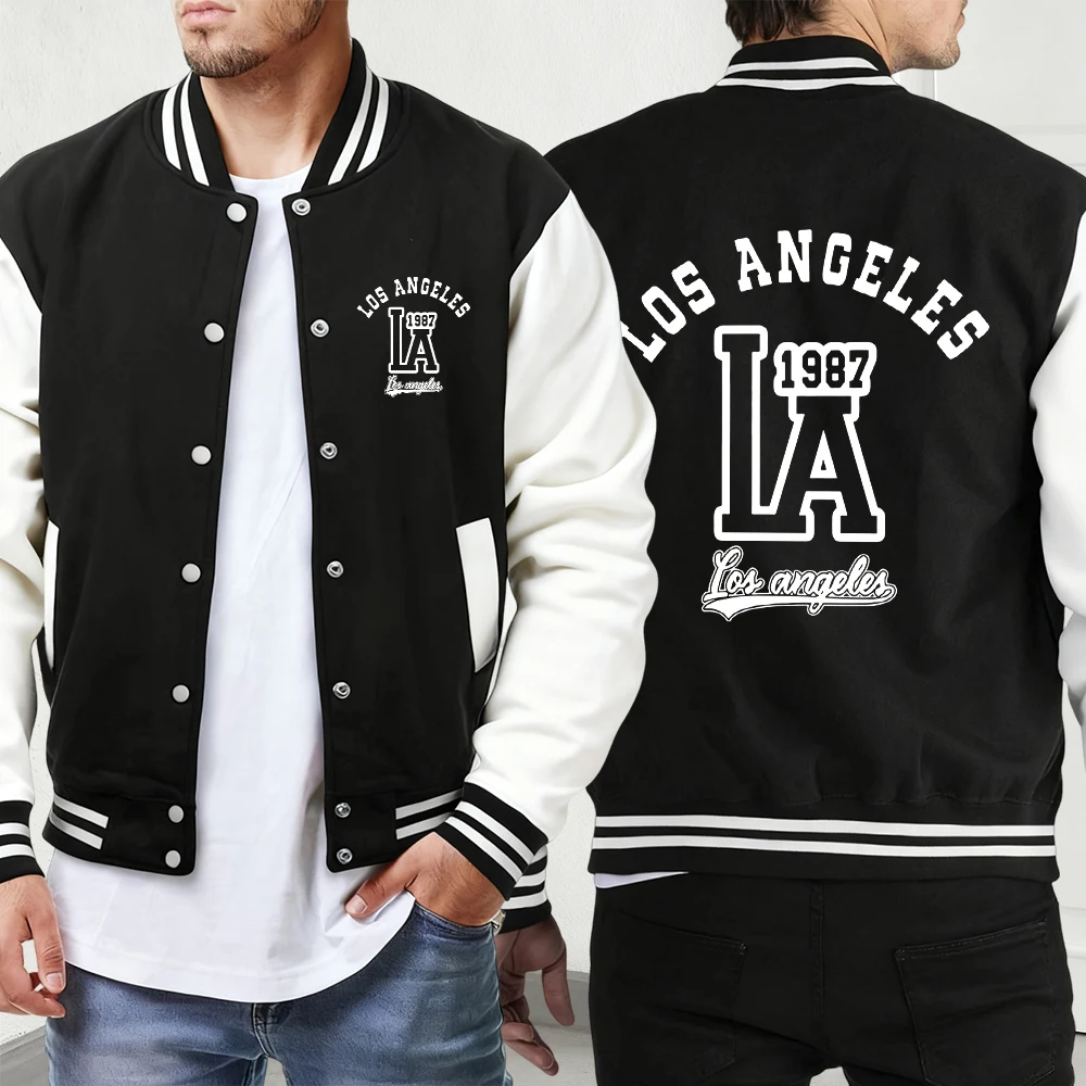 

California Letter Creative Print Mens Warm Jackets Oversized Retro Baseball Jersey Sport Button Menswear Street Autumn Veste