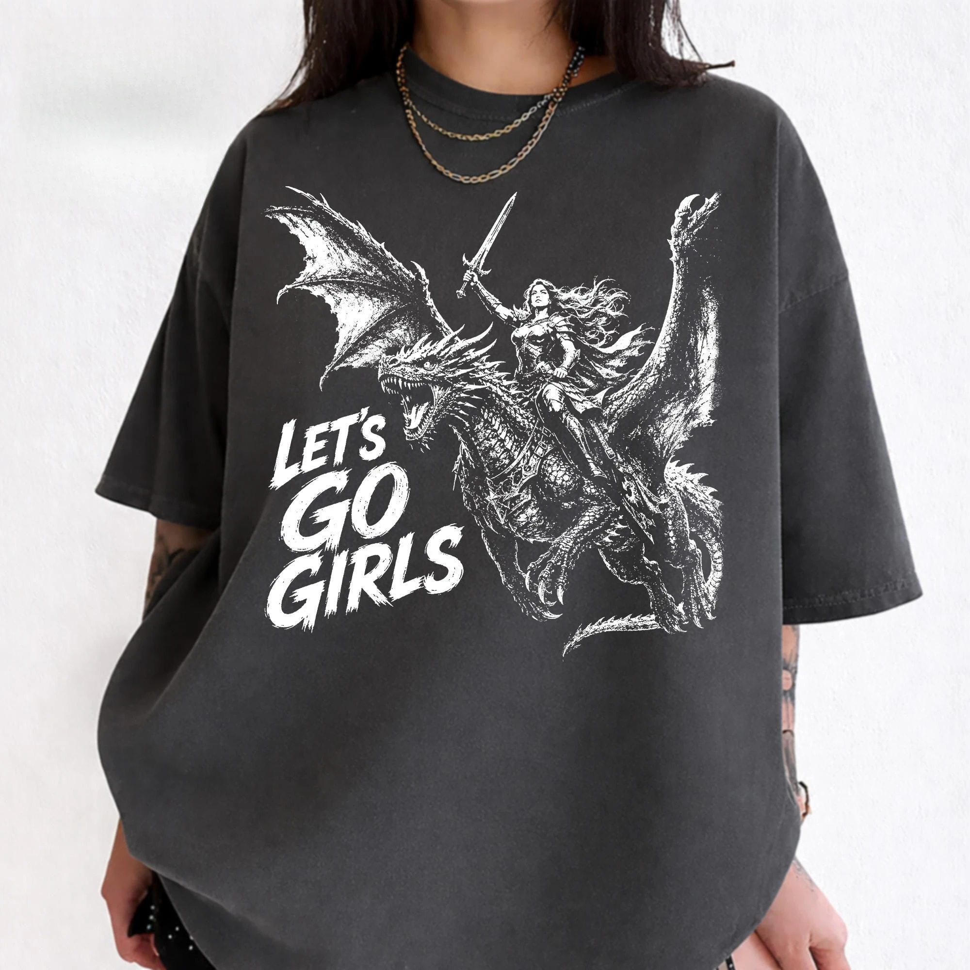 Warrior Woman Dragon Rider Shirt, Fantasy Graphic Tee, Feminist Empowerment