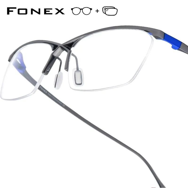 FONEX Titanium Glasses Frame Women Men Semi Rimless Square Prescription Eyeglasses Half Frame Myopia Optical Eyewear 85757