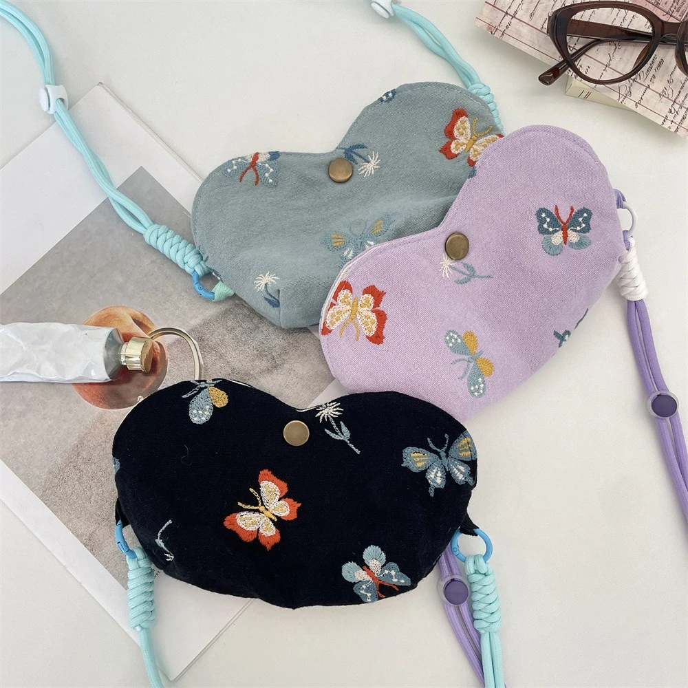 Portable Glasses Case Embroidered Butterfly Glasses Sunglasses Storage Bag Protective Cover Sunglasses Bag Crossbody Bag