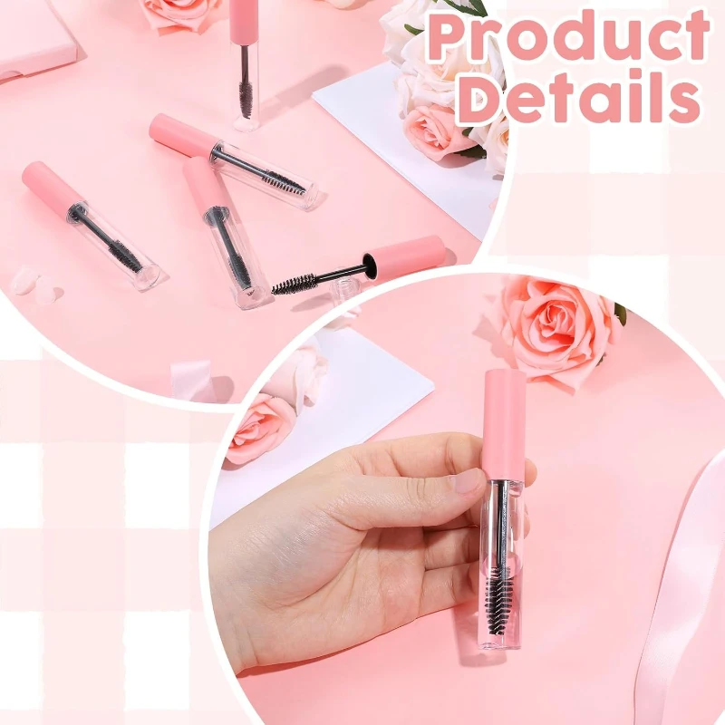 10pcs 10ML สีชมพูขวดเปล่าคอนเทนเนอร์สําหรับขนตาน้ํามันมาสคาร่าพร้อมแปรงสําหรับ Home and Travel