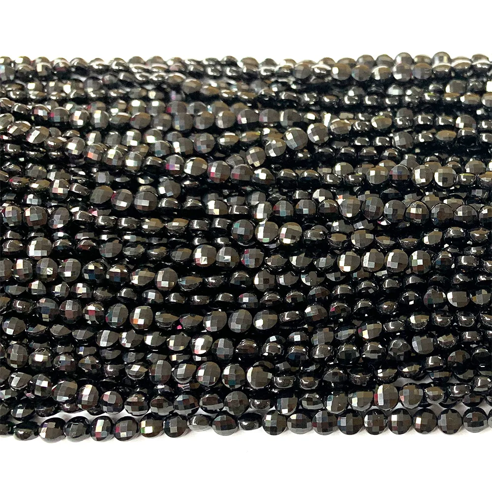 Veemake Natural Black Tourmaline Flat Coin Faceted Beads For Jewelry Making Necklace Bracelets Earrings Ring 07095