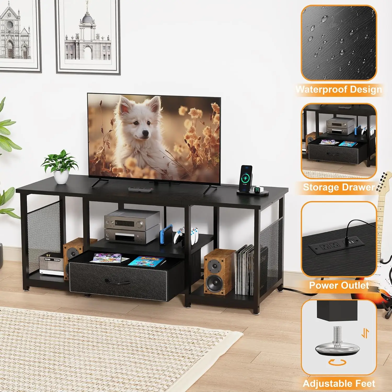 حامل تلفزيون عالمي مع حامل ومخرج طاقة وأدراج قماشية - مركز ترفيهي لتلفزيون 32-85 #3