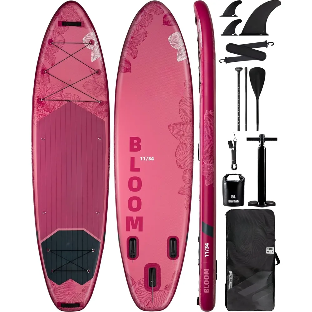 

Inflatable Vertical Paddle Board, Ultra Wide SUP Inflatable Paddle Board, 15 D-rings, 3 Detachable Fins, Double Acting Pump