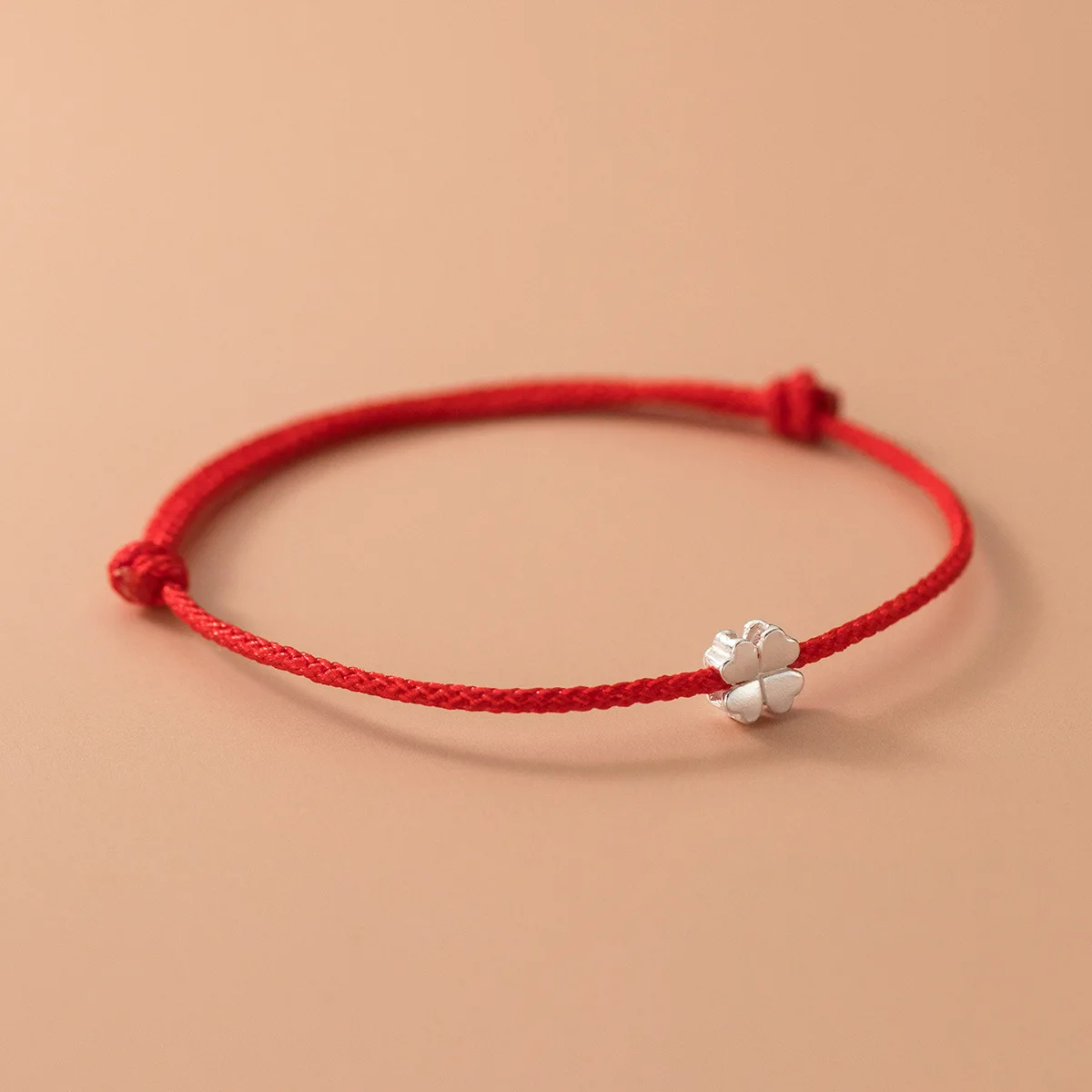 S925 Sterling Silver Flowers Red Rope Clover Adjustable Bracelet For Women Fine Jewelry Minimalist Accessories