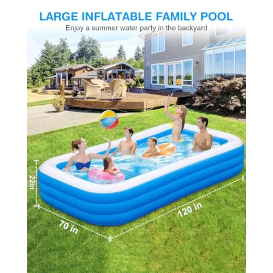 Backyard outdoor summer inflatable pool for adults, PVC material, blue, oversized 120×70×22 with thickened heavy-duty construct