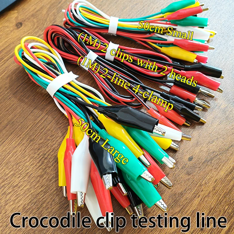 

50cm Large/Small 10 Colored Double Headed Crocodile Cable 2-Wire 4-Clip 4MM2 Banana Head Rotary 2-Clip 1-meter Power Test Cable