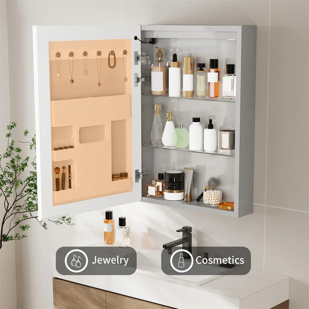 LUVODI 20x28" LED Bathroom Mirror Cabinet with Bluetooth,Lighted Storage Vanity Medicine Cabinet, Dimmable Anti-Fog
