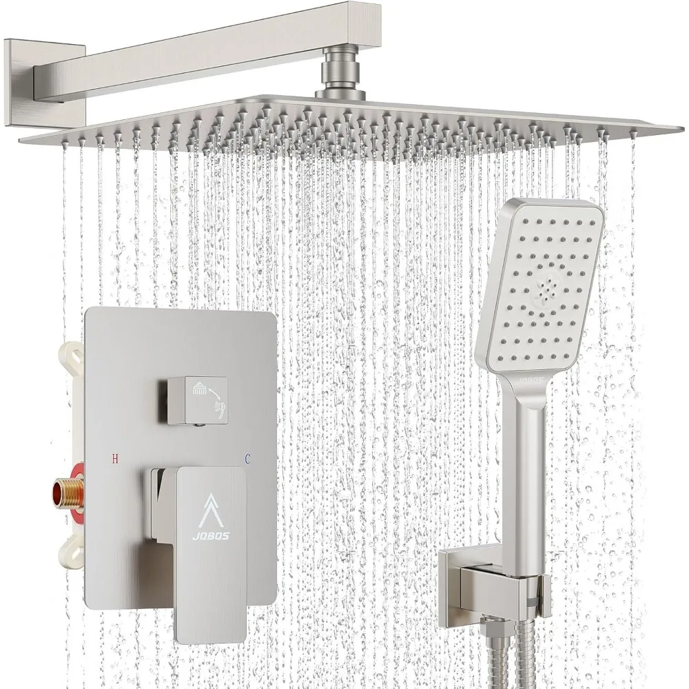 

Modern Rainfall Shower System with Brass Faucet, Valve, Diverter, and High-Pressure Square Showerhead