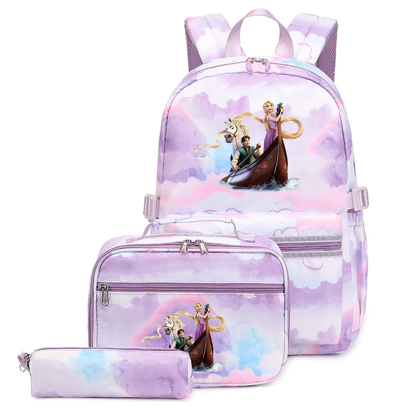 3Pcs/Set Tangled Rapunzel Princess Backpack Colorful Bag Boys Girls School bags Student with Lunch Bag Travel Mochilas