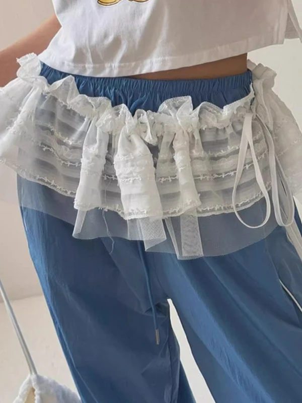 

Корейская декоративная кружевная юбка с занавеской на талии, легкая юбка трапециевидной формы, женская многослойная занавеска Me