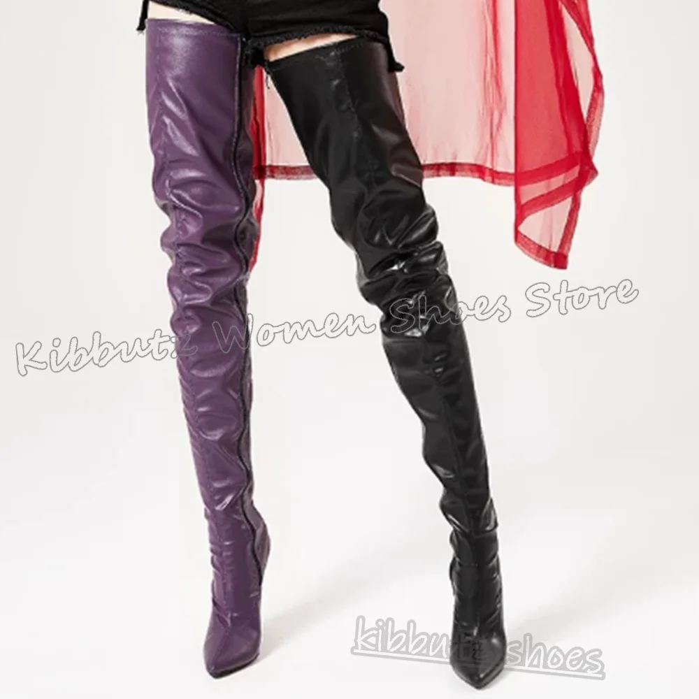 Sobre o joelho botas de couro estilo misto novidade moda luxo sexy picante menina sapatos cor sólida apontou toe fino salto alto novo