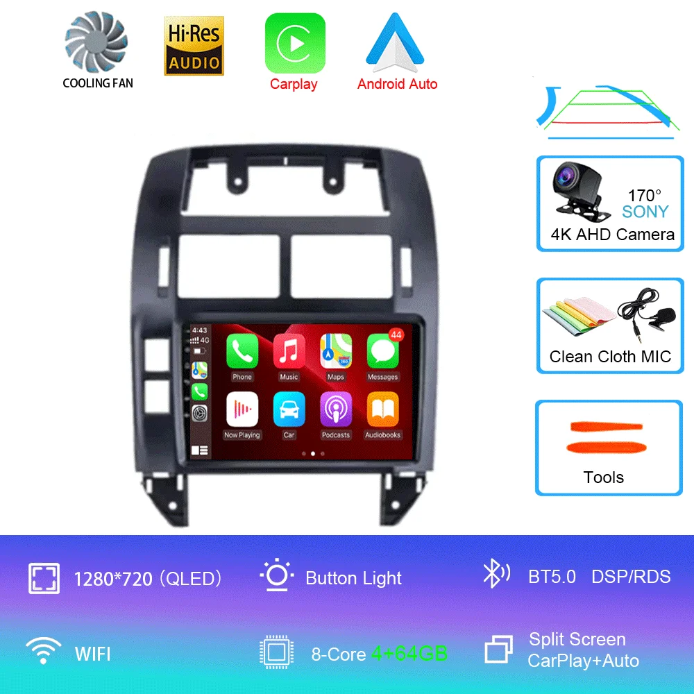Android 16 autoradio voor Volkswagen Polo Mk4 IV 4 2001 - 2009, videospeler, navigatie, stereo, GPS, geen 2din, 2 din dvd, 4G+WIFI, DSP