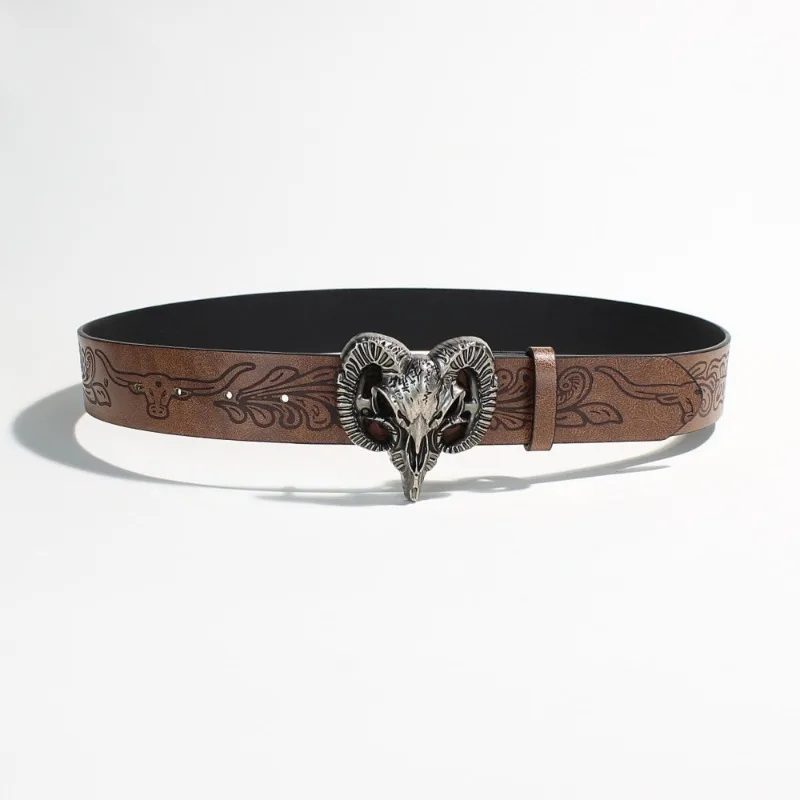 2026 New Trendy Belt Fashion Personality Retro Bull Head Retro Buckle Belt Men's Button Casual Pants Belt