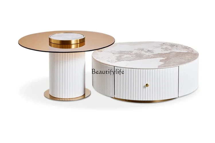 

LX*Small apartment Nordic light luxury modern simple household round coffee table combination