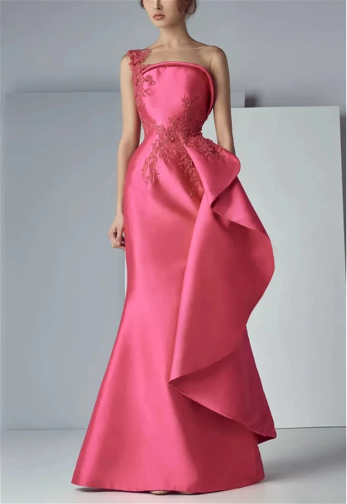 Elegance Pink Wedding Guest Formal Evening Dress Square Neck Long Sleeve Floor Length Velvet with Sleek Pure Color 2024 Vestido