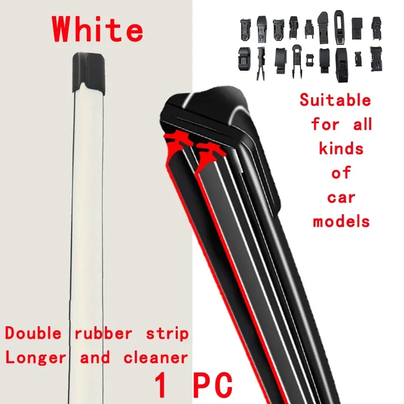 White Car Windshield Wiper Blades Universal Soft Double Layer Rubber Frameless Bracketless Wipers 14