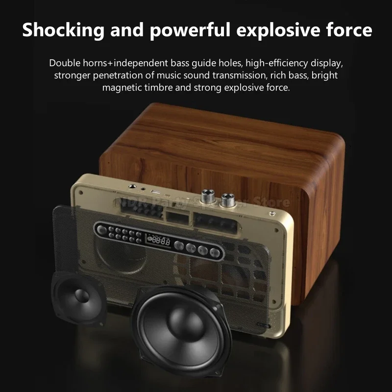 Wooden Wireless Bluetooth Speakers Portable Home Theater Karaoke 30W High Power Heavy Subwoofer Sound System Caixa De Som