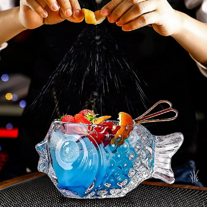 Creative 3D Transparent Fish Shape Bar Cocktail Glass Party Thick Heavy Lovely Smoothies Bowl Cup Cold Drink Tiki Mug Bar kit