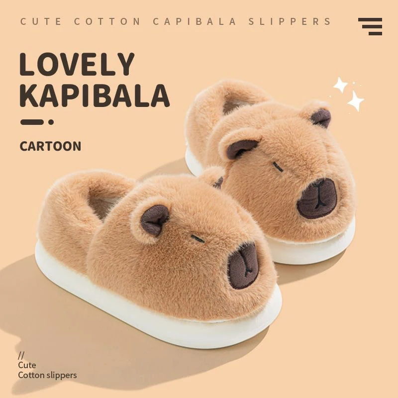 Capybara-Plüsch-Hausschuhe für Damen, flauschige Winter-Mules, Plateauschuhe, Mädchen-Freizeit-Innen-Schlappen, flauschige Fell-Slides, Unisex-Schuhe – Detail 14