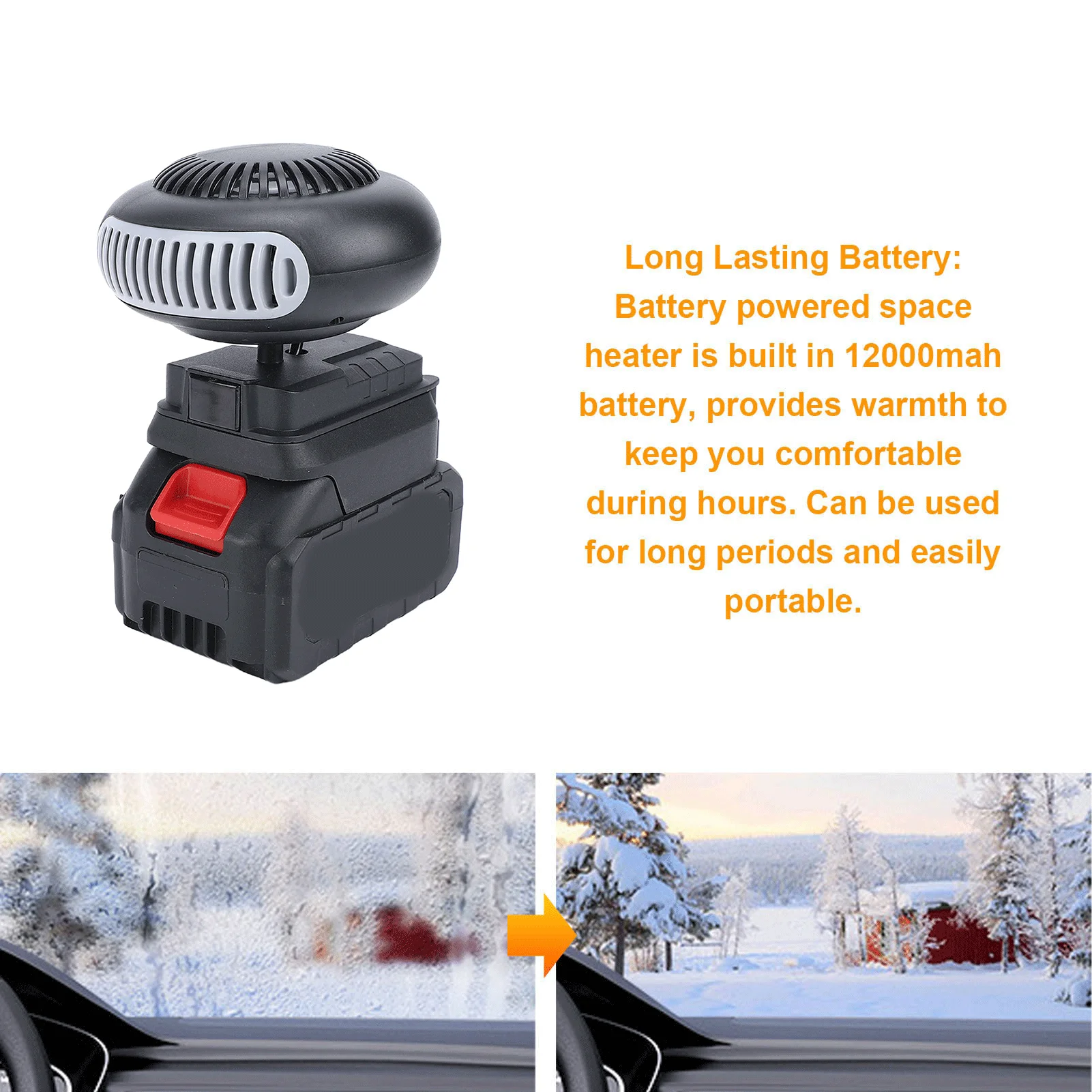 سخان الفضاء الذي يعمل بالبطارية 12000 مللي أمبير في الساعة سخان محمول لاسلكي دراجة ثلاثية العجلات الكهربائية مزيل الصقيع لسخان السيارة المنزلي الخارجي