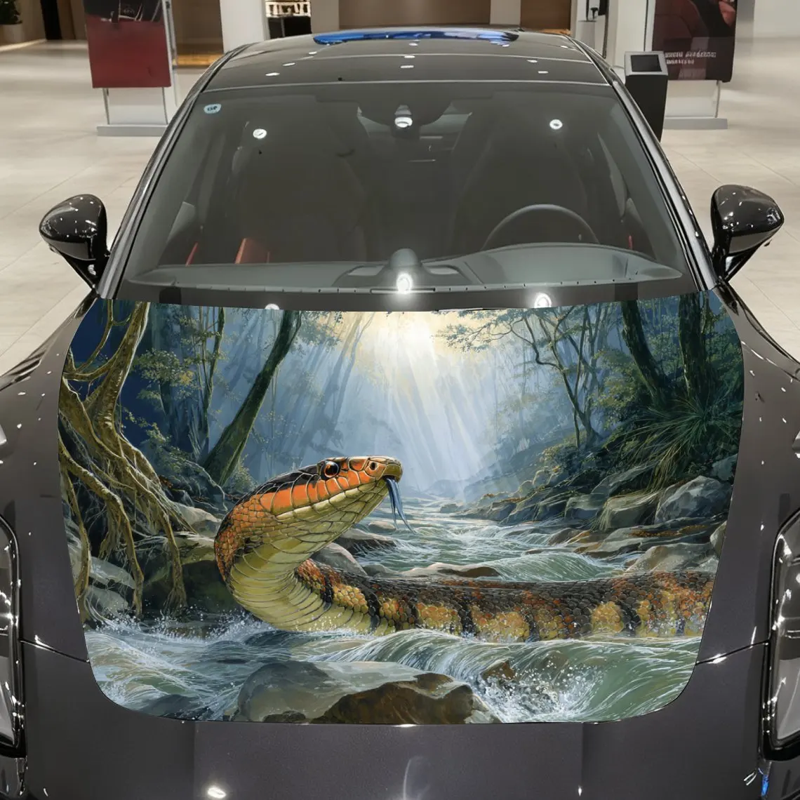 Forest Giant Snake Car Hood Wrap - Sturdy PVC Sticker, Fits Most Cars And Trucks, Premium Graphics,Car Decoration | Striking Vis