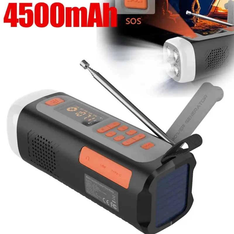 

4500 мАч аварийное радио фонарь для кемпинга USB C/солнечная/ручная рукоятка с зарядкой радио на батарейках заводное радио для кемпинга на открытом воздухе
