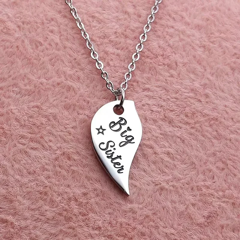 3-teiliges Herz-Halsketten-Set mit passender Halskette für Mutter und Tochter und Sohn, Edelstahl, große Schwester, kleine Schwester, Geschenke für Mutter – Detail 4