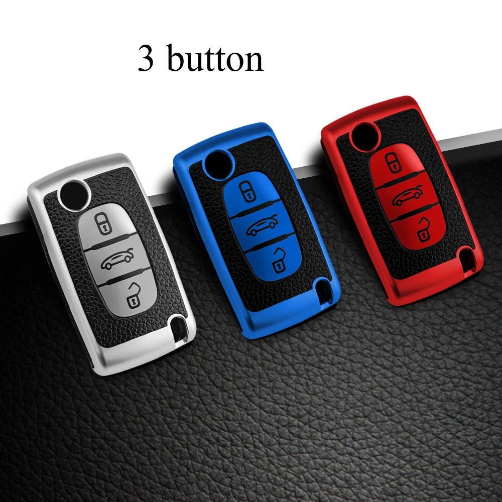 Leather TPU 2 3 Buttons Car Remote Key Case Protect Cover for Peugeot 107 207 307 307S 308 407 607 for Citroen C2 C3 C4 C5 C6 C8