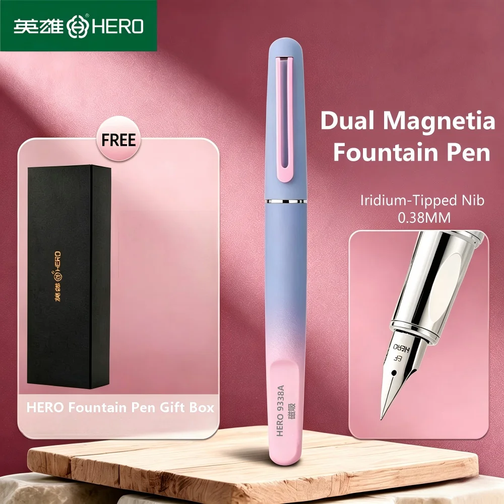 Stylo plume Hero 9338A avec capuchon magnétique dégradé de 4 couleurs, cadeau de Noël idéal pour les étudiants et les débutants en stylos plume