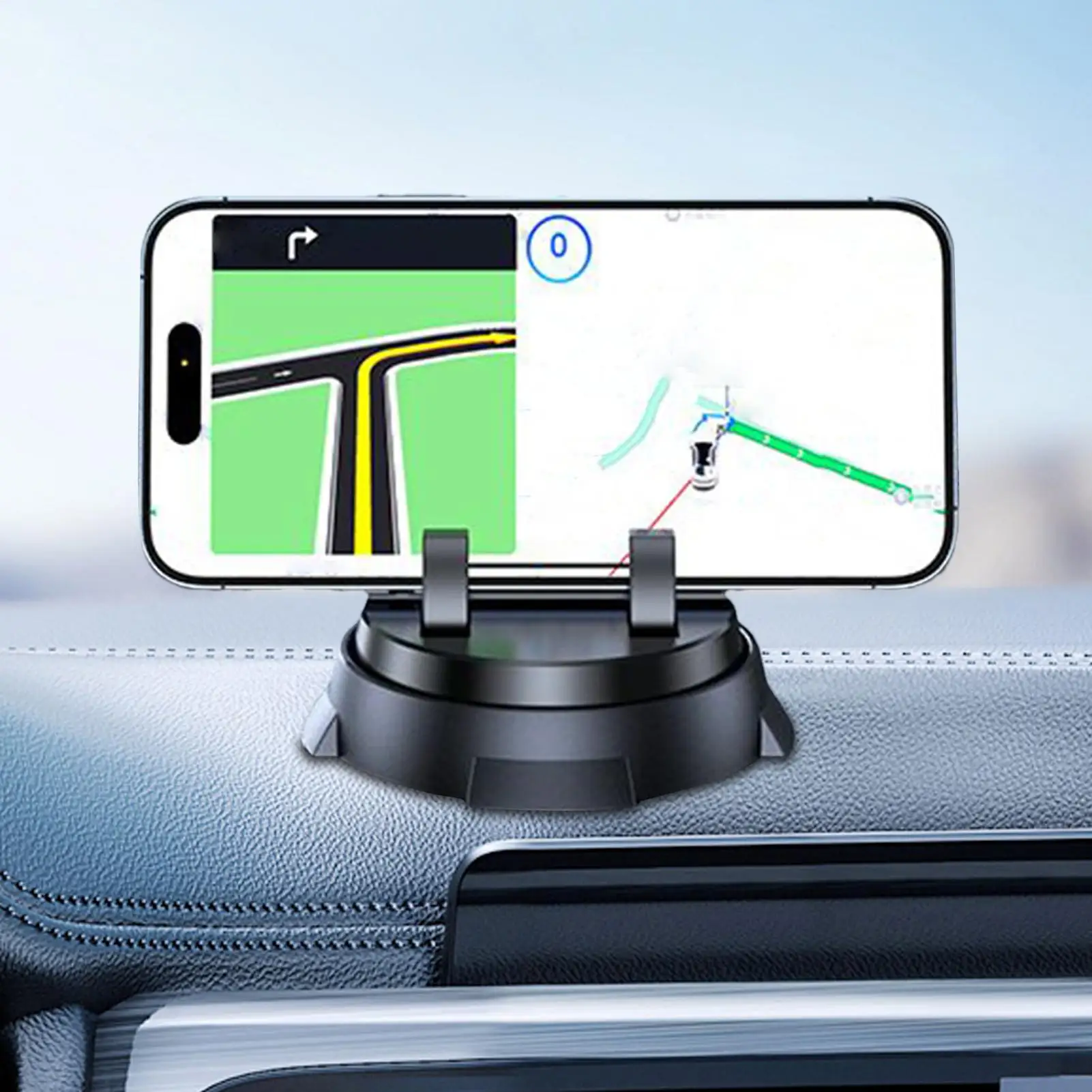 Car Phone Mount for Dashboard, 360 Swivel Universal Holder with Powerful Suction Cup for Hands-Free GPS Navigation & Calling
