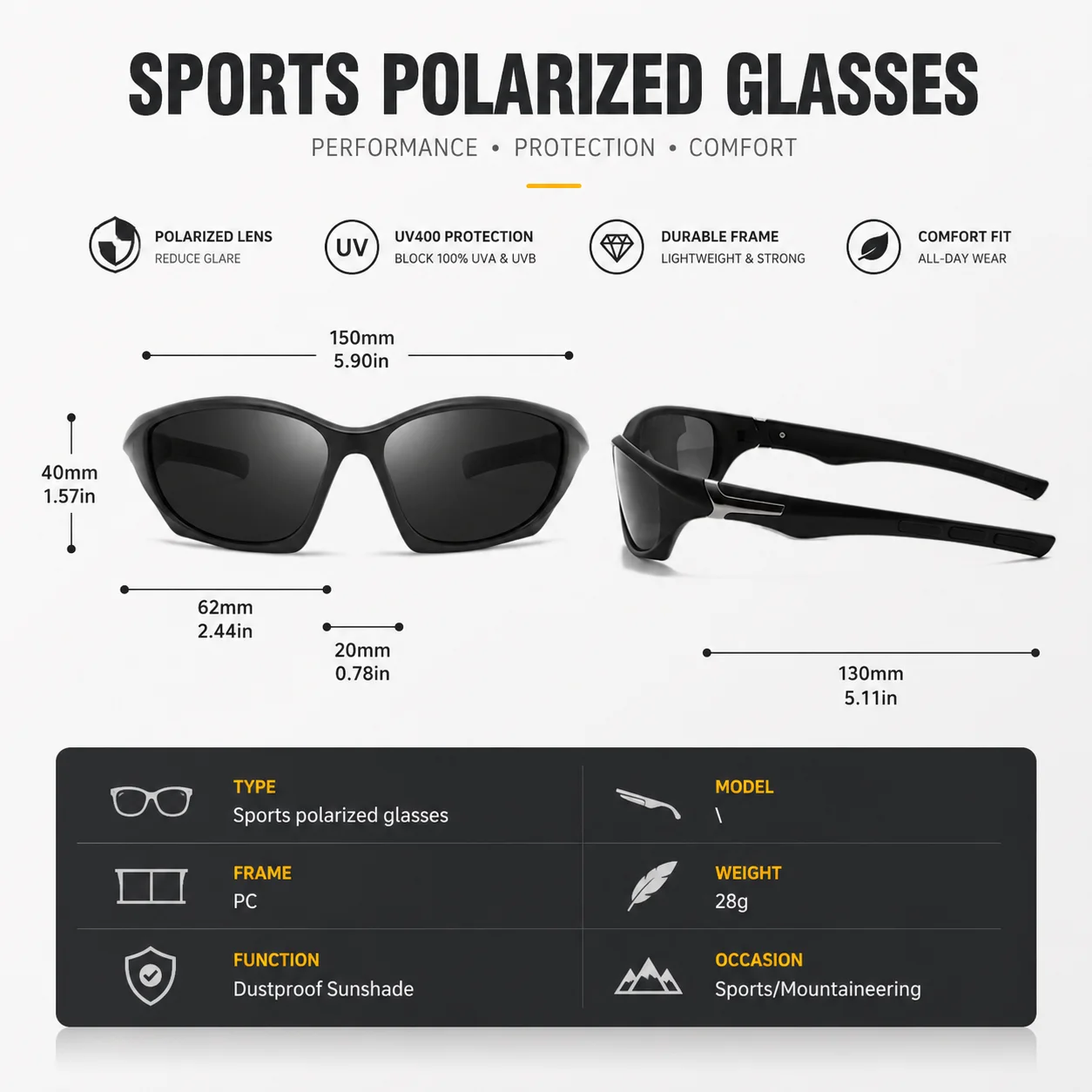 Multifunktionale Polarisierte Photochrome Sportsonnenbrille & Nachtsichtbrille UV400 für Innen- und Außenbereich Universell Einsetzbar – Detail 4
