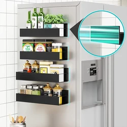 Estante magnético para nevera, estante de almacenamiento de especias, organizador de cocina de hierro negro, ahorro de espacio para gabinete en el lado del refrigerador