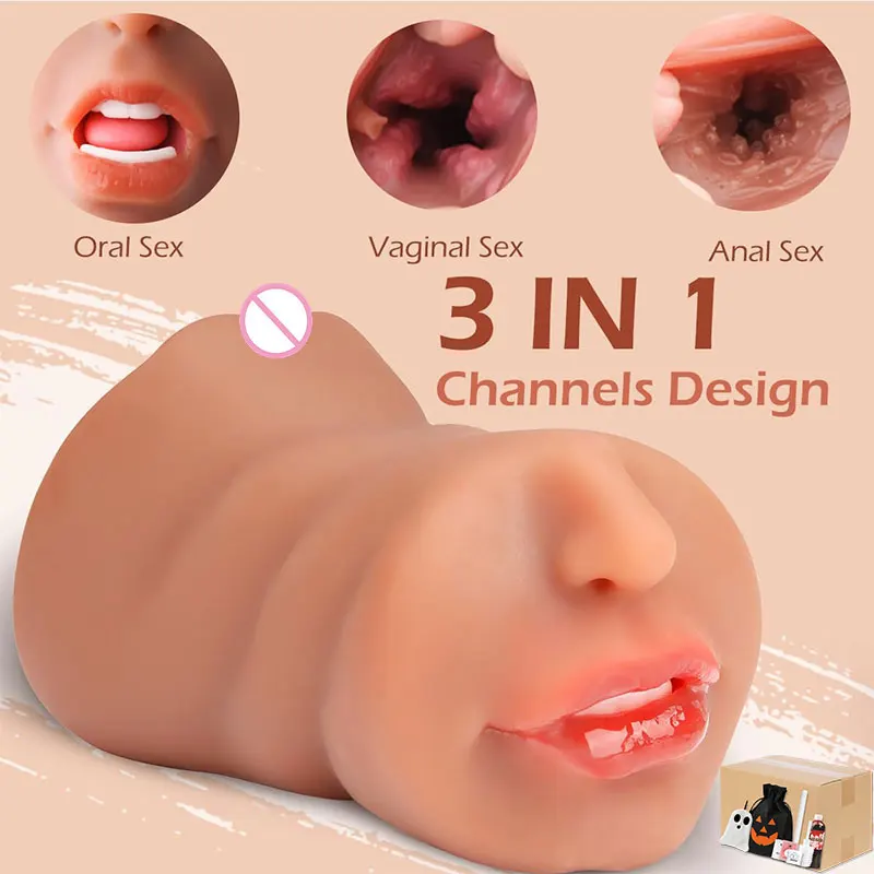 3D Flesh The Light Male Masturbation Artificial Vagina Ass mouth Silicone 3 In 1 Adult Sex Toy Sex Doll For Man Pocket Pussy Ass view 2