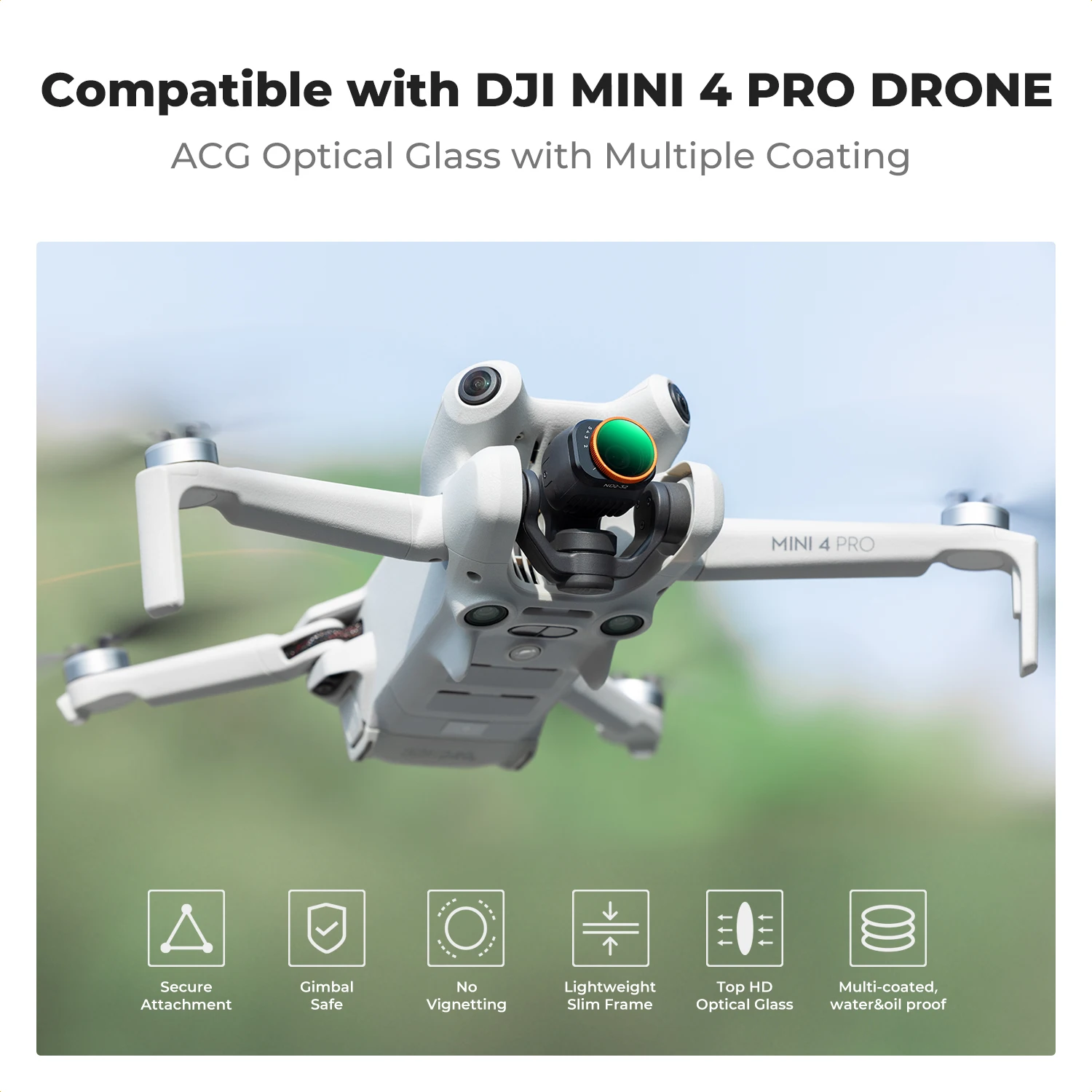 مرشح مفهوم K&F لمرشح DJI Mini 4 Pro UV/CPL/ND4/ND8/ND16/ND32/ND64/ND&PL ملحقات مرشح كاميرا الطائرة بدون طيار مع فيلم أخضر