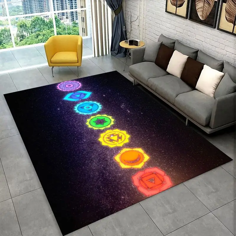 Rainbow Chakra Yoga Mandala Meditation Large Area Rug Non-slip Durable Carpet for Bedroom Living Room Sofa Doormat Floor Mat