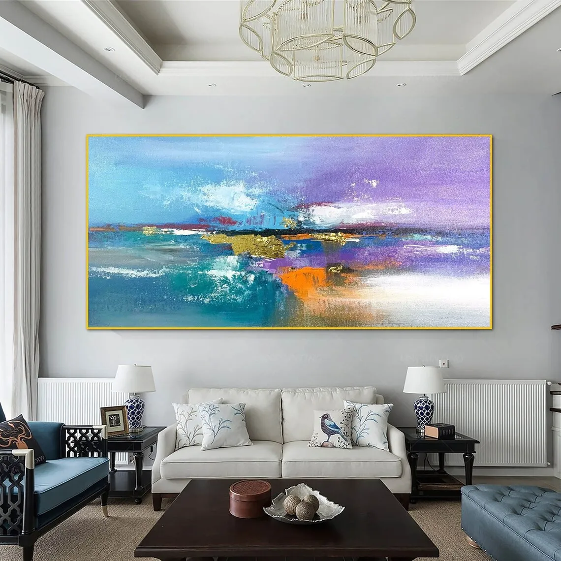 1pc frameless Canvas Painting Large Horizon Seascape Wave Painting Modern Acrylic Painting On Canvas Wall Art Handmade Painting