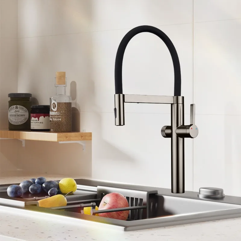 Factory Direct Black Deck Mounted Hot Cold 3 Way Kitchen Mixer Tap Prices Tap Water Filter Faucet