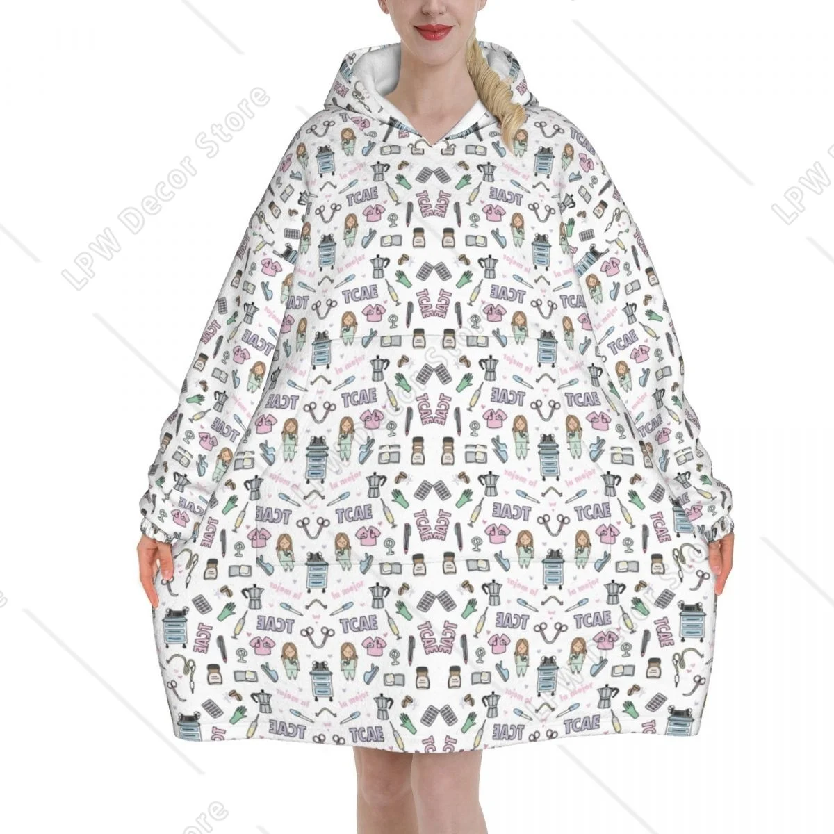 Manta con Capucha de Franela con Diseño de Doctora de Dibujos Animados para Mujer, Manta con Capucha de Gran Tamaño, Sudadera de Forro Polar Sherpa