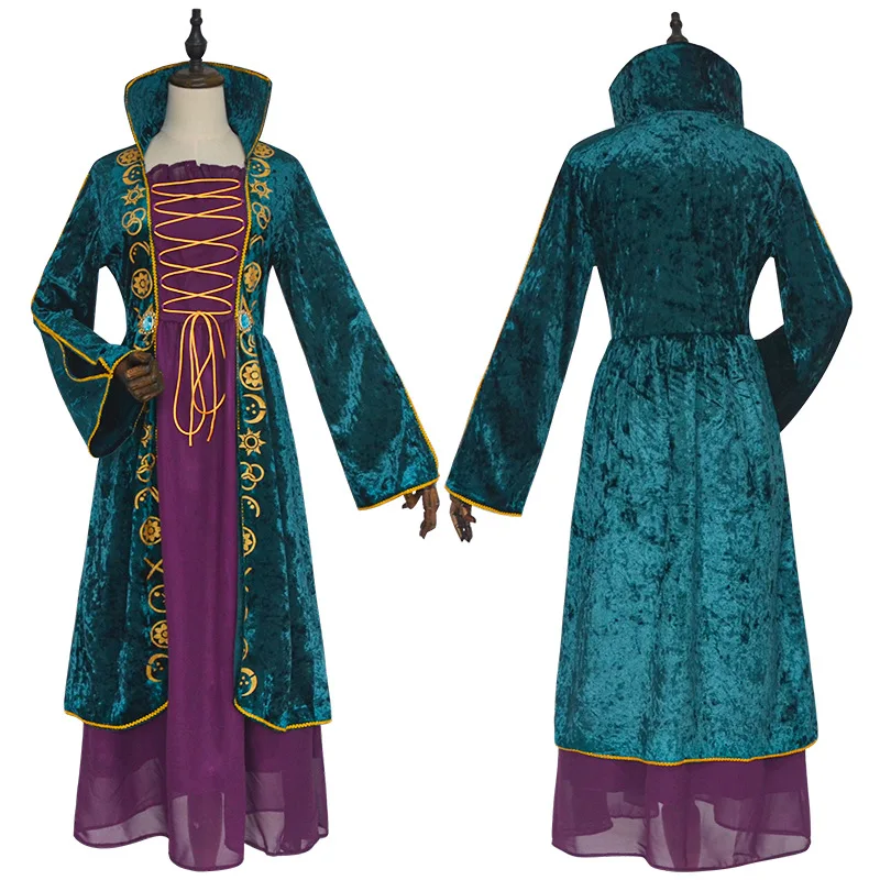 Movie Hocus Pocus Winifred Sanderson Cosplay Costume Witch Medieval Retro Dress Uniform Halloween Party Cosplay Costume