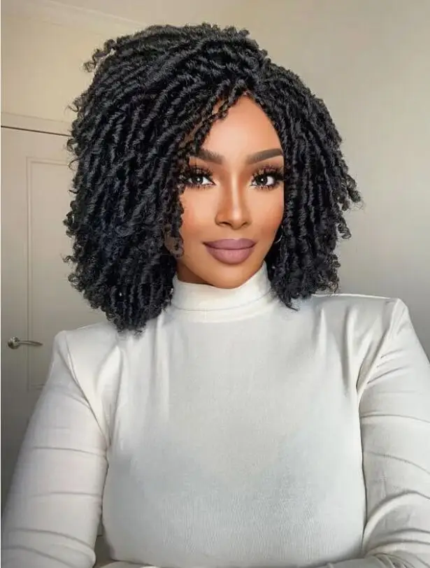 Dreadlock Wig Short Twist Wig for Black Women Afro Curly Wig Black Dreadlock Wig