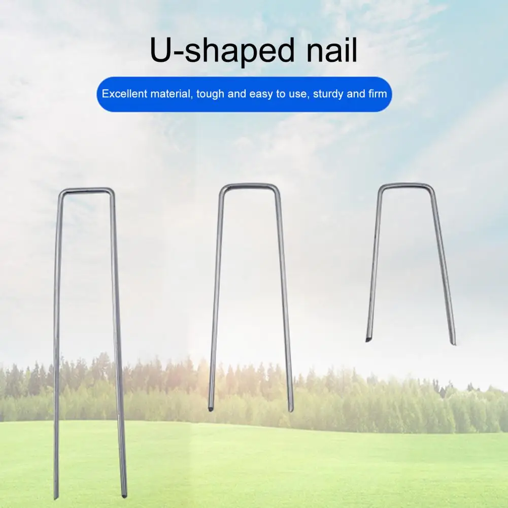 Lawn Nail Pins Garden Floor Nails 10pcs Galvanized Steel U-shaped Floor Nails for Garden Mulch Securing High Strength Corrosion