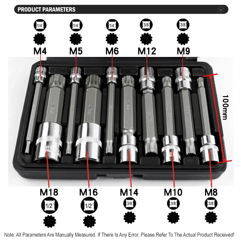 10 PCS Of 12-Point Batch Head Socket M4~M18 Quick Wrench Plum Blossom Screwdriver Star-Shaped Nozzle Tool Key