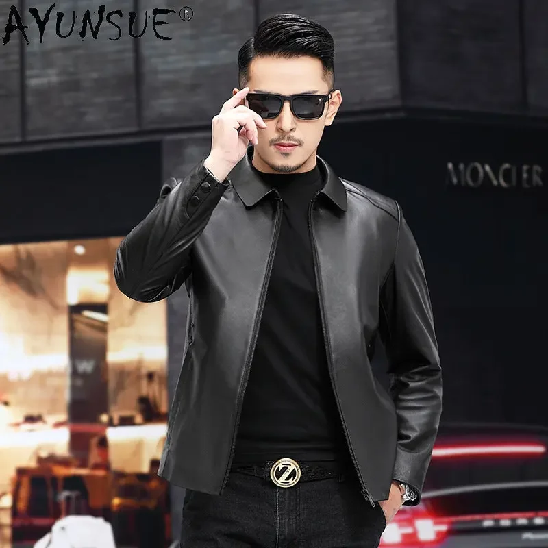 Spring Autumn New Pure Cowhide Genuine Leather Jacket Men Laple Collar Zipper Business Jackets for Man Clothing Abrigos FCY4771